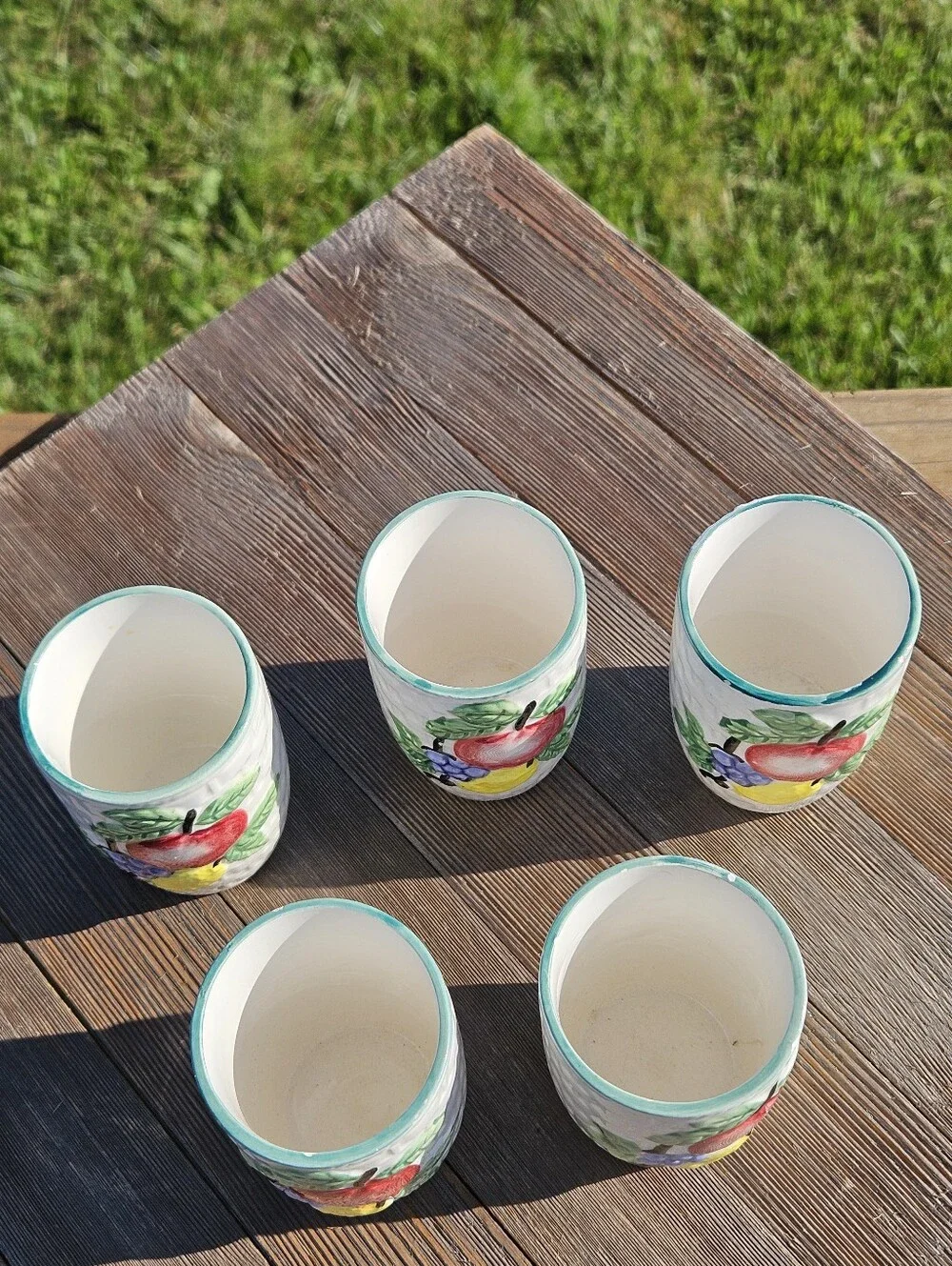 Set of 5 Vtg Japanese Ceramic Juice Cups Tumblers Basket Weave Fruit MCM Japan
